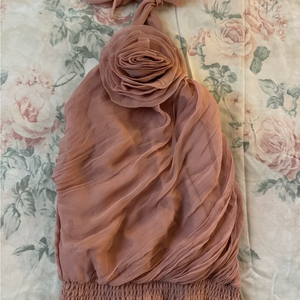 BEBE XXS blush flower detail sleeveless halter top